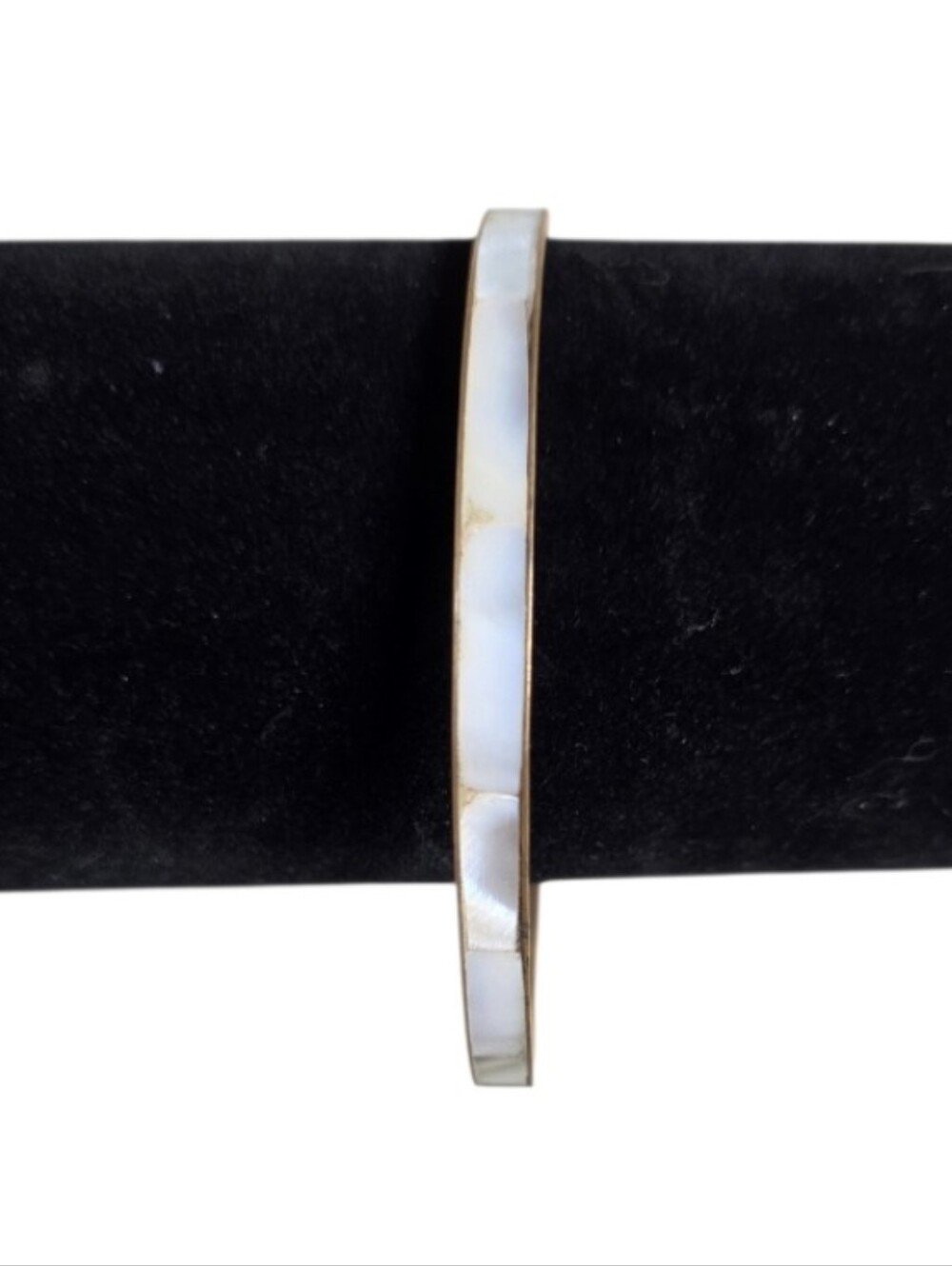 vintage brass mother of pearl irisdescent inlay bangle bracelet